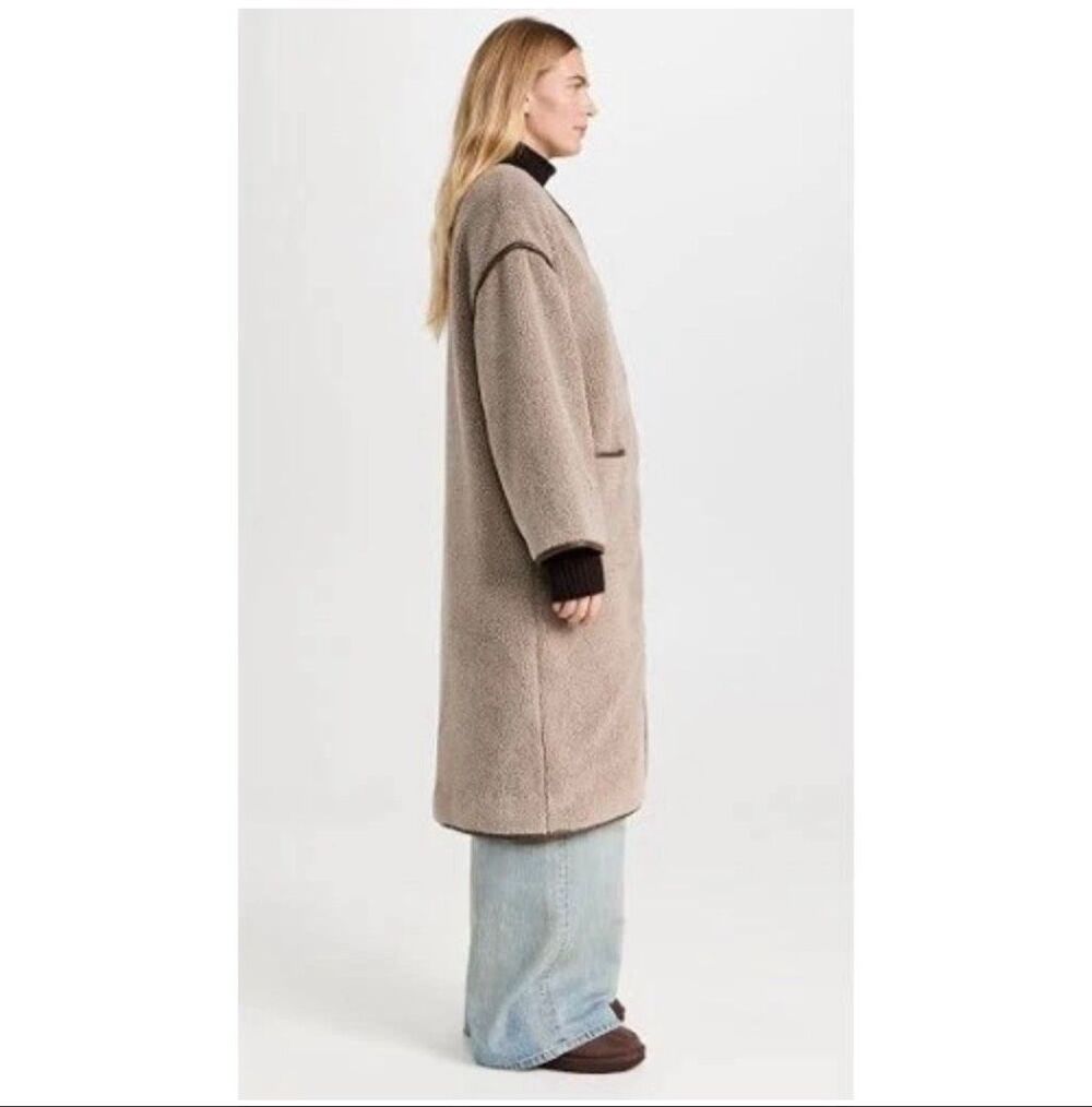 Velvet by Graham & Spencer $378 Greenwich Faux Sherpa Long Coat Taupe Size S NWT - Picture 5 of 16